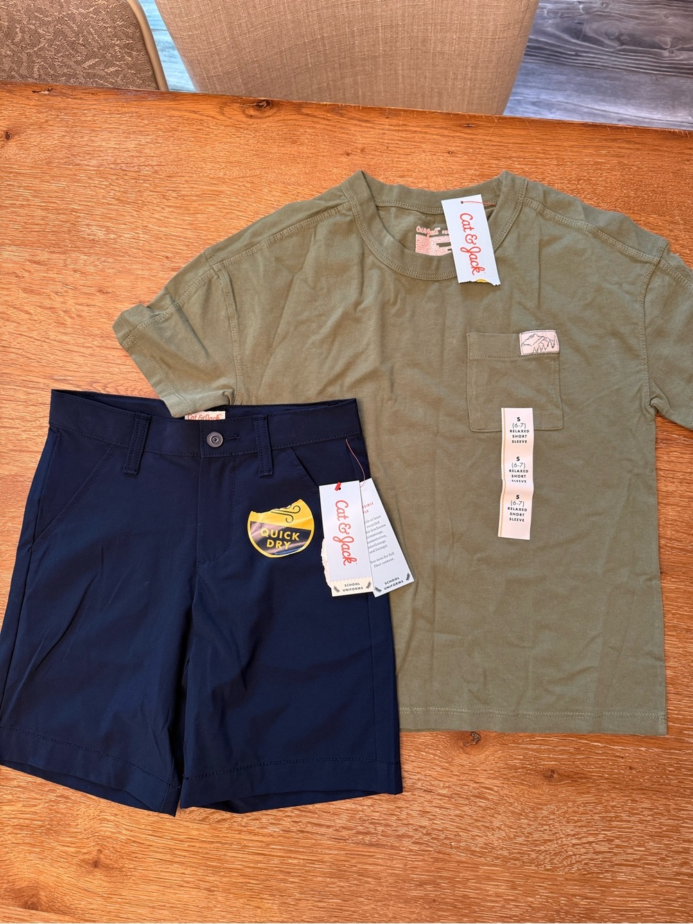 Cat & Jack Olive Green Pocket Tee and Navy Quick-Dry Shorts Set